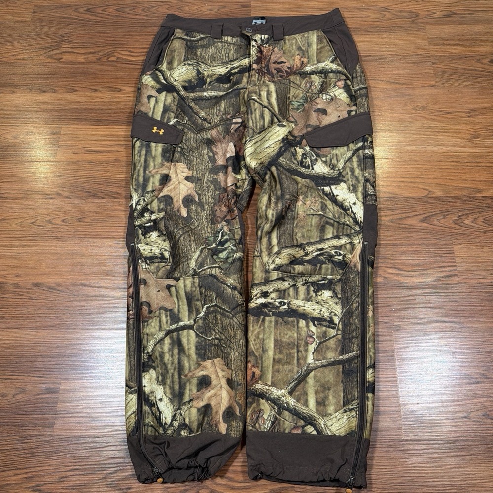 Under Armour Mens Pants 36x32 Camo Storm Mossy Oak Breakup Fleece Lined Pants